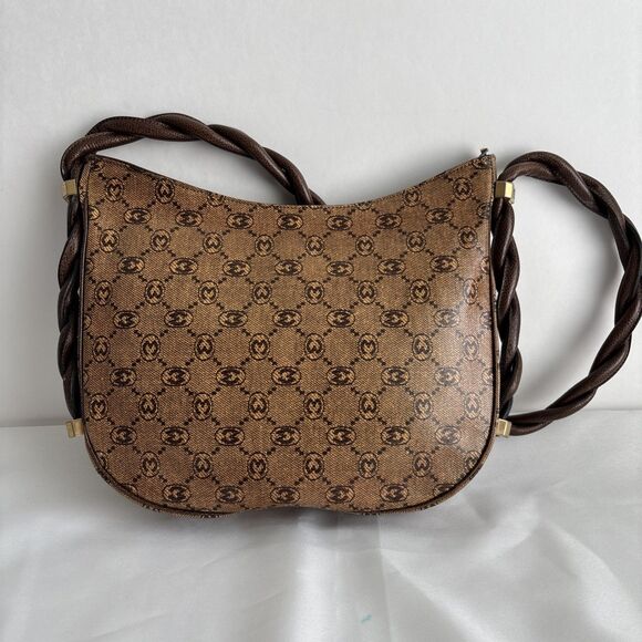 Morabito Paris Vintage Monogram Brown Shoulder Bag with Twisted Strap - Picture 4 of 13